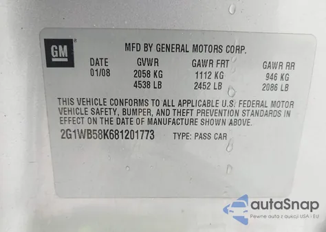 2008 Chevrolet Impala Ls from USA, damaged, VIN 2G1WB58K681201773